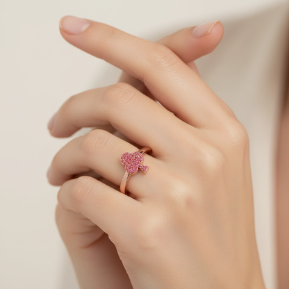 Ruby Clover Charm Stackable Ring - Three