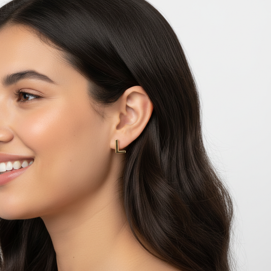 Gold L Initial Letter Stud Earrings
