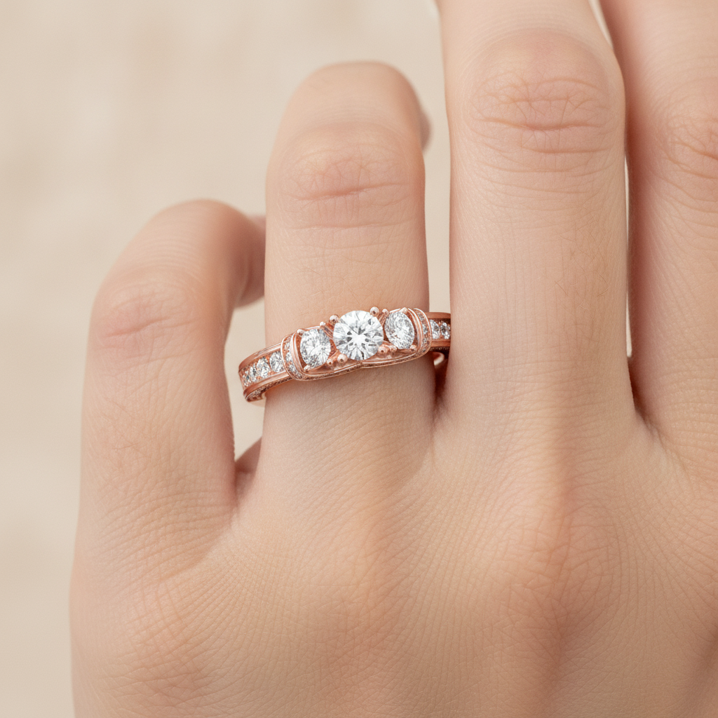 Sumptuous Three Stone Diamond Engagement Ring In 925 Sterling Silver - Fourteen
