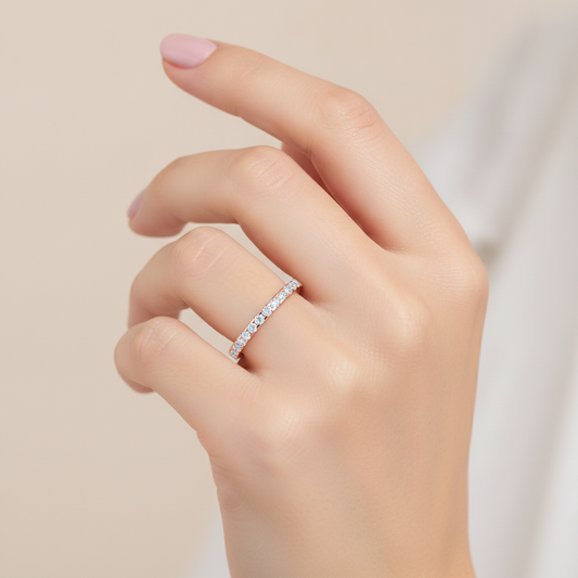 Lively Half Eternity Wedding Band In 925 Sterling Silver - Fifteen