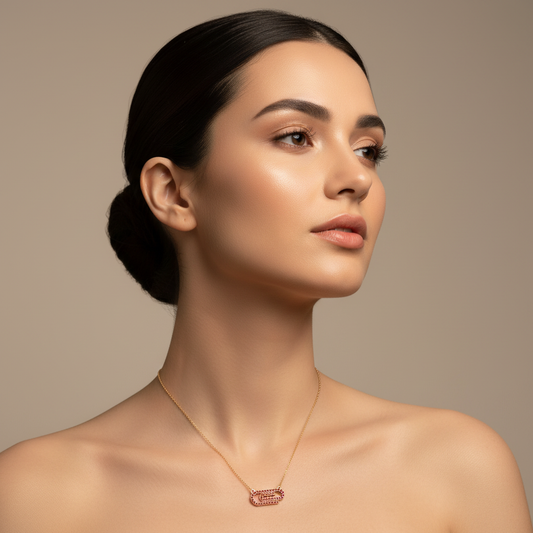 Lab-Grown Ruby Interlocking Link Pendant Necklace In White Gold | Modern Geometric Pave Design (16–17 Inch Adjustable) | Jebij - Two