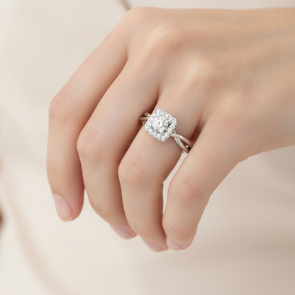 Luxury Bud Halo Ring In 925 Sterling Silver - Fourteen