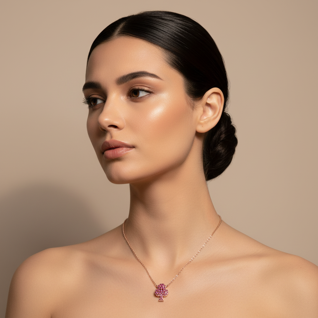 Ruby Pav Club Pendant Necklace With Ball Chain - Two