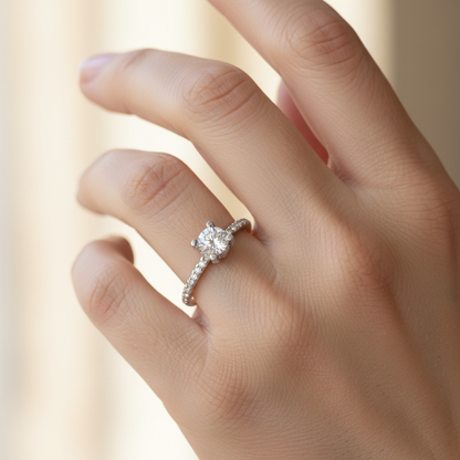 Rose Gold Diamond Halo Engagement Ring With Pav Band - Two