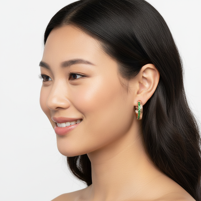 Green Emerald Hoop Earrings In Rose Gold – Classic Minimal Color Statement Hoops | Jebij - Two