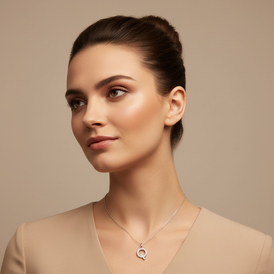 Diamond Letter Q Initial Pendant Charm in White Gold