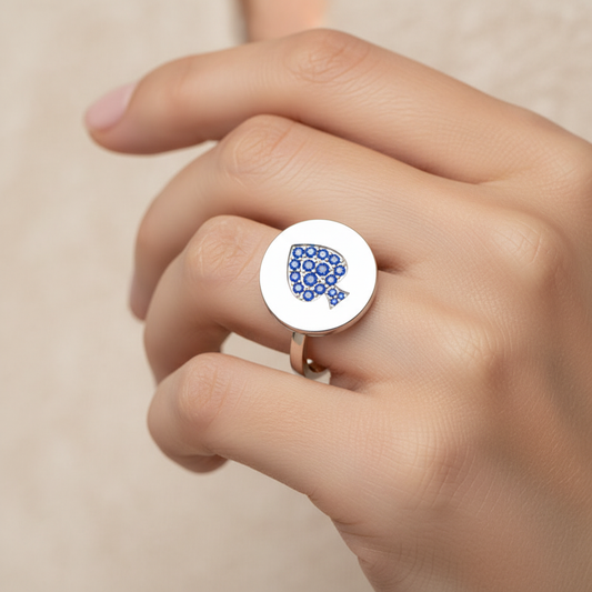 Blue Sapphire Spade Disc Signet Ring - Two