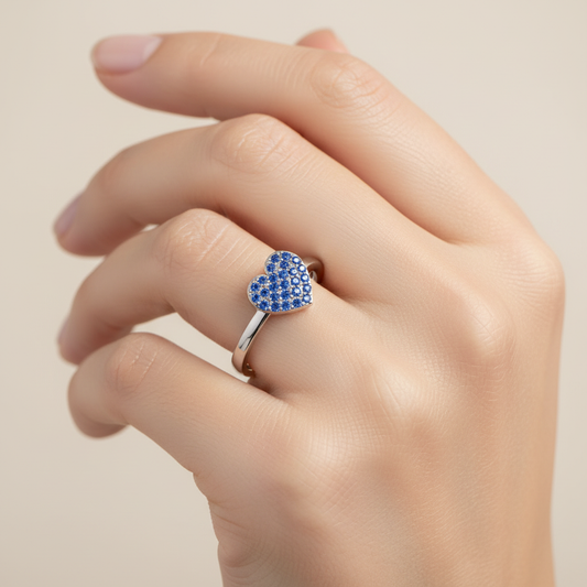Blue Sapphire Pav Heart Ring - Two