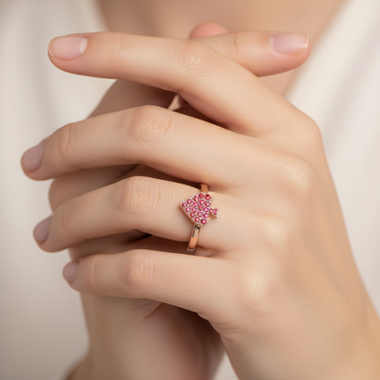 Ruby Spade Stackable Ring Rose Tone Pav Design - Two