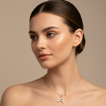 Diamond Initial Letter A Pendant Charm in White Gold