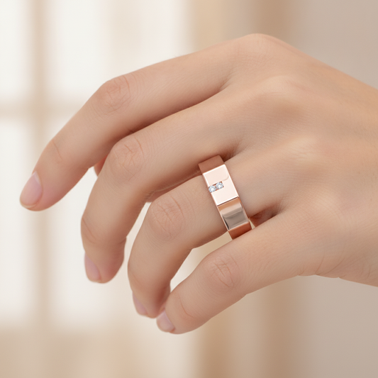 Vienne Broad Band Diamond Ring In 925 Sterling Silver - Fourteen