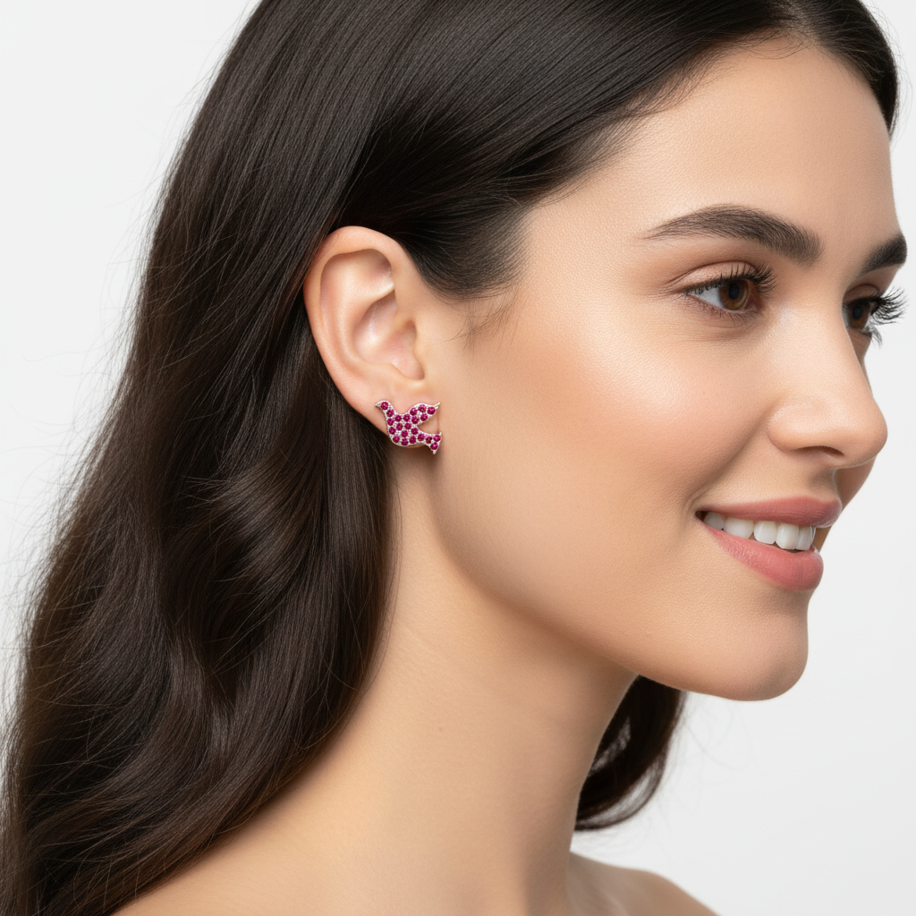 Ruby Pav Dove Bird Stud Earrings With Screw Back - Two