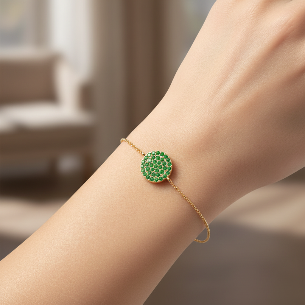 Pav Emerald Disc Chain Bracelet - Two