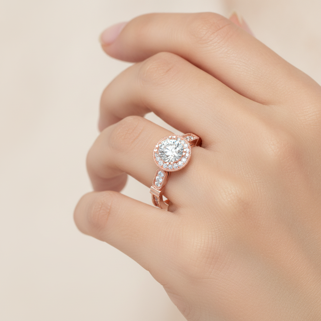 Novel Classic Halo Diamond Engagement Ring In 925 Sterling Silver - Fourteen