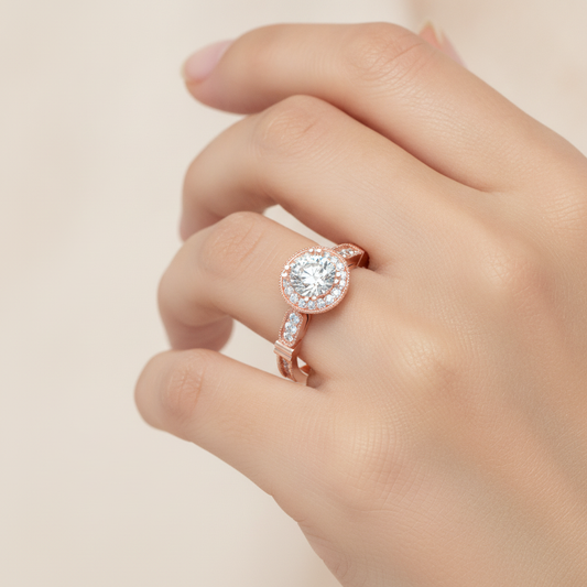 Novel Classic Halo Diamond Engagement Ring In 925 Sterling Silver - Fourteen