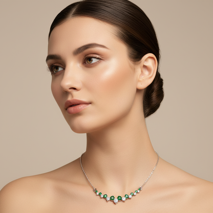 Rose Gold Emerald And Diamond Curved Bar Necklace - Two