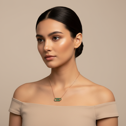 Lab-Grown Emerald Interlocking Link Pendant Necklace In Rose Gold | Modern Geometric Pave Design (16–17 Inch Adjustable) | Jebij - Two