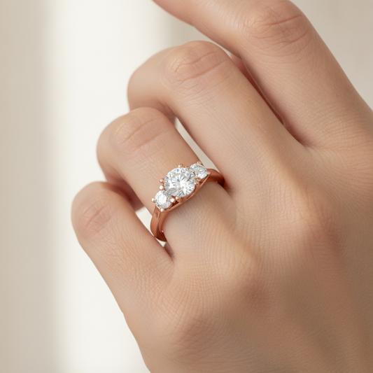 Burnished Tri Stone Ring In 925 Sterling Silver - Fourteen