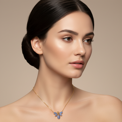 Blue Crystal Bee Pendant Necklace With Chain - Two