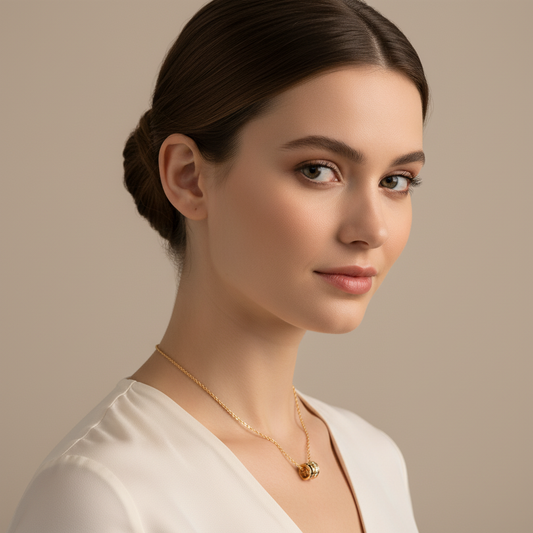 Minimal Black Gemstone Barrel Pendant | Diamond Necklace In White Gold | Jebij - Two