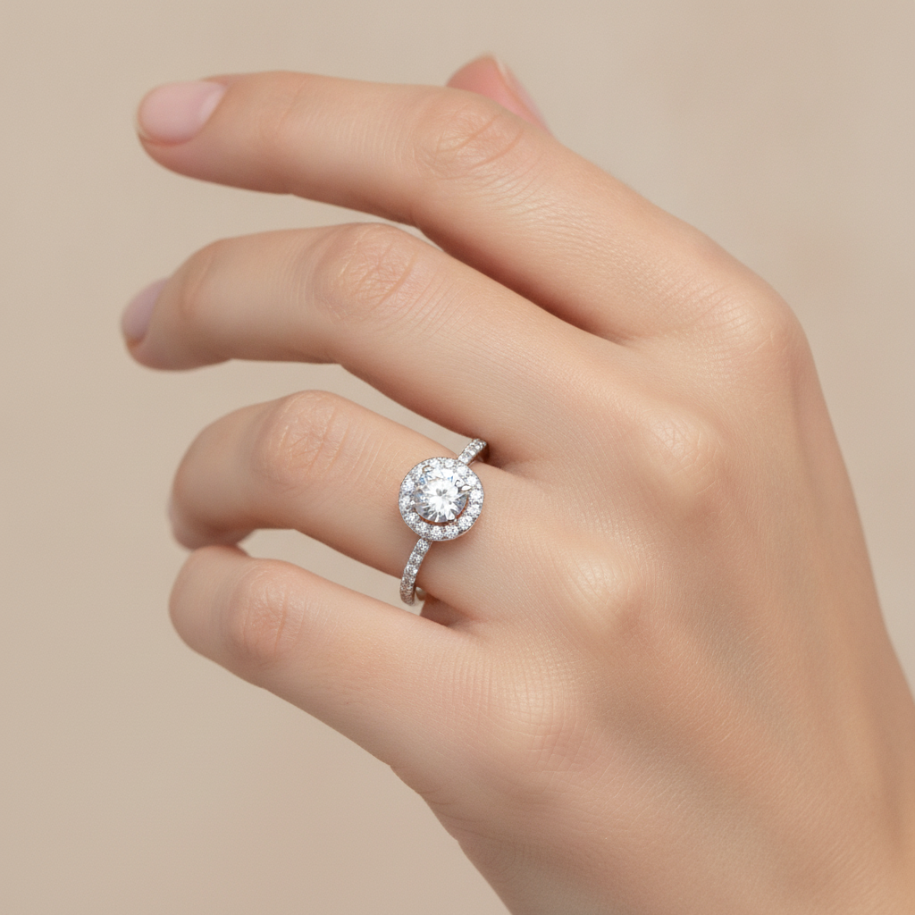 Cheerful Halo Ring In 925 Sterling Silver - Fourteen