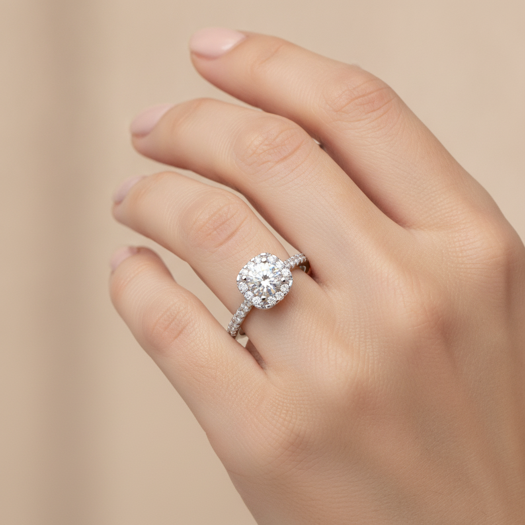 Grandeur Halo Ring In 925 Sterling Silver - Fourteen