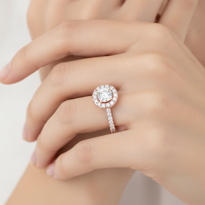 Fiminiace Classic Halo Diamond Engagement Ring In 925 Sterling Silver - Fourteen