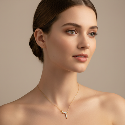 Rose Gold Diamond Letter T Initial Pendant Charm
