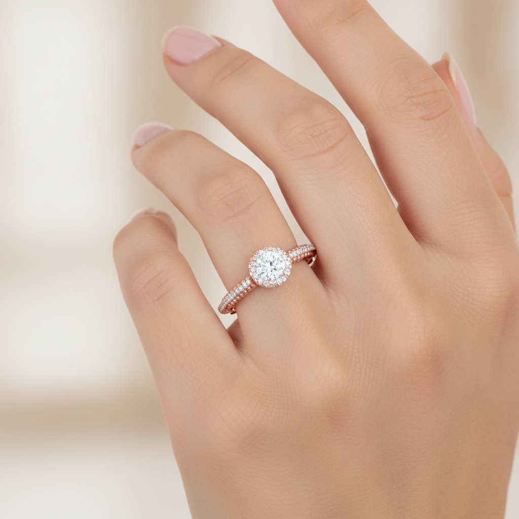 Effusive Halo Diamond Ring In 925 Sterling Silver - Fourteen