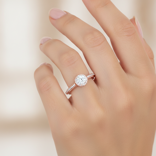 Effusive Halo Diamond Ring In 925 Sterling Silver - Fourteen