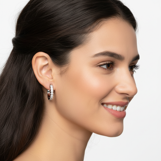 Diamond Huggie Hoop Earrings in White Gold