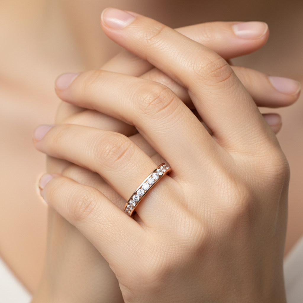 Rose Gold Flat Band Ring For Women  Classic Wedding Band - Fourteen