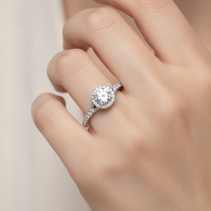 Scenic Halo Ring In 925 Sterling Silver - Fourteen