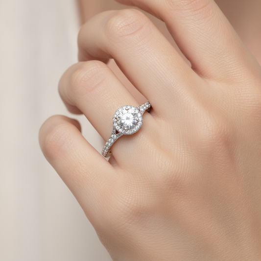 Scenic Halo Ring In 925 Sterling Silver - Fourteen