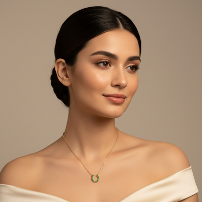 Emerald Horseshoe Pendant Necklace With Chain - Two