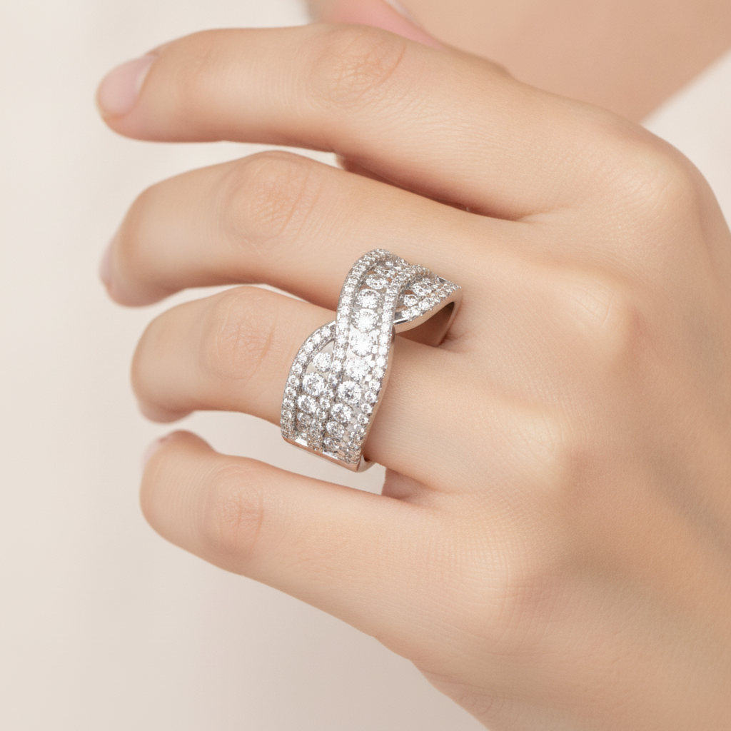Noble Half Eternity Ring In 925 Sterling Silver - Fourteen