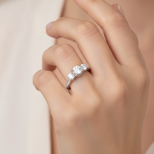 Beautiful Three Round Shaped Diamond Ring - Fourteen