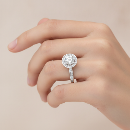 Vintage Classic Halo Diamond Engagement Ring In 925 Sterling Silver - Fourteen
