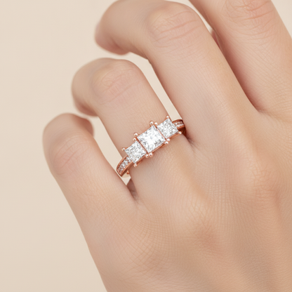 Ablaze Tri Stone Ring In 925 Sterling Silver - Fourteen
