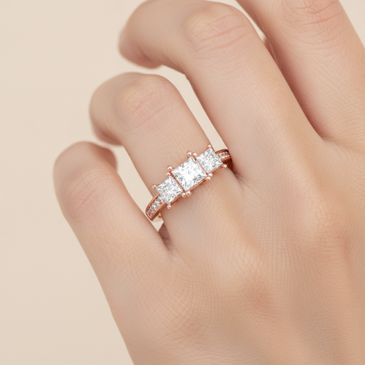 Ablaze Tri Stone Ring In 925 Sterling Silver - Fourteen