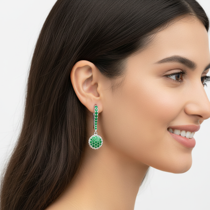 Emerald Pav Drop Earrings with Beaded Frame