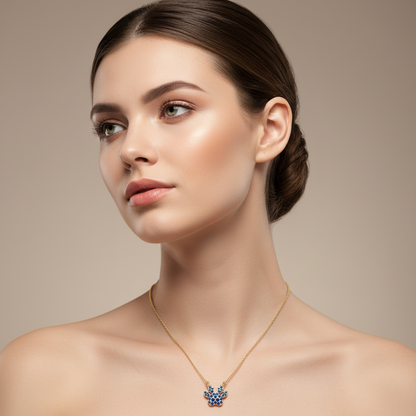 Blue Crystal Paw Print Pendant Necklace - Two