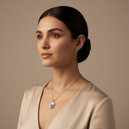 Blue Sapphire Sunburst Disc Pendant Necklace - Two