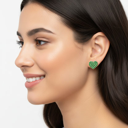 Pav Green Crystal Heart Stud Earrings - Two