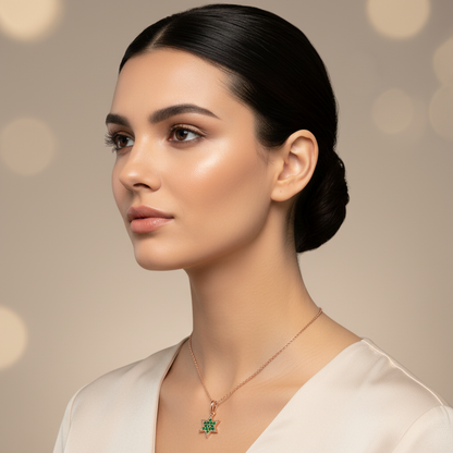 Emerald Star Of David Pendant Necklace With Cable Chain - Two