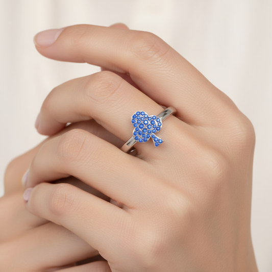 Blue Sapphire Clover Stackable Ring - Two