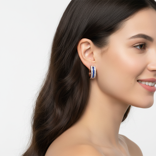 Rose Gold Blue Sapphire And Diamond Huggie Hoop Earrings - Two