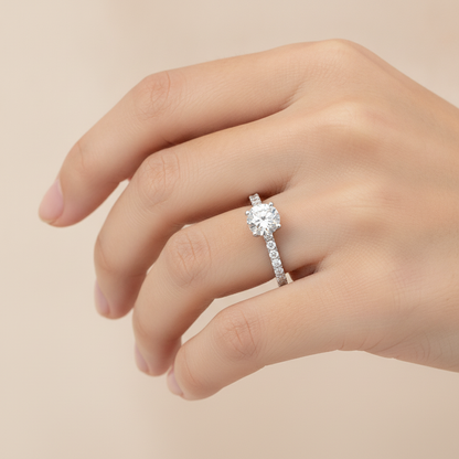 Elysian Solitaire Ring In 925 Sterling Silver - Fourteen
