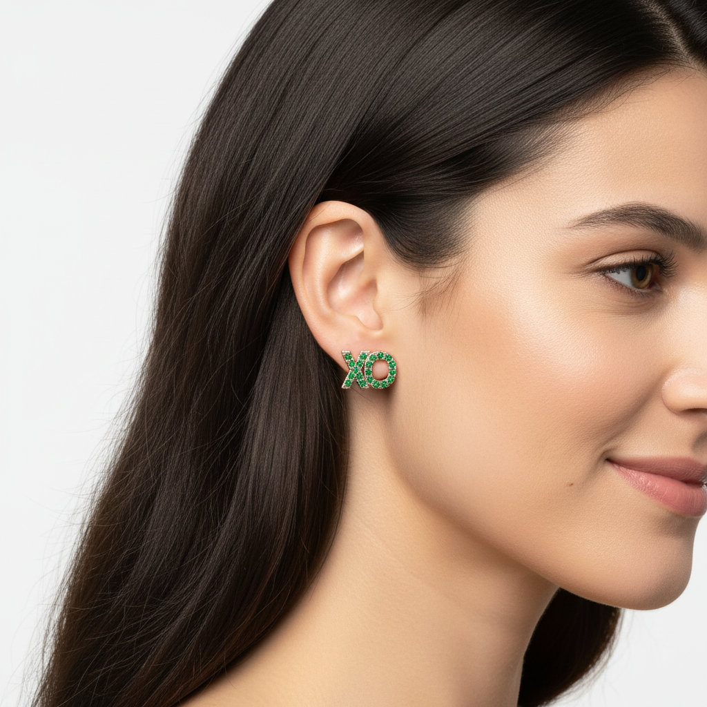 Xo Emerald Pav Stud Earrings - Two