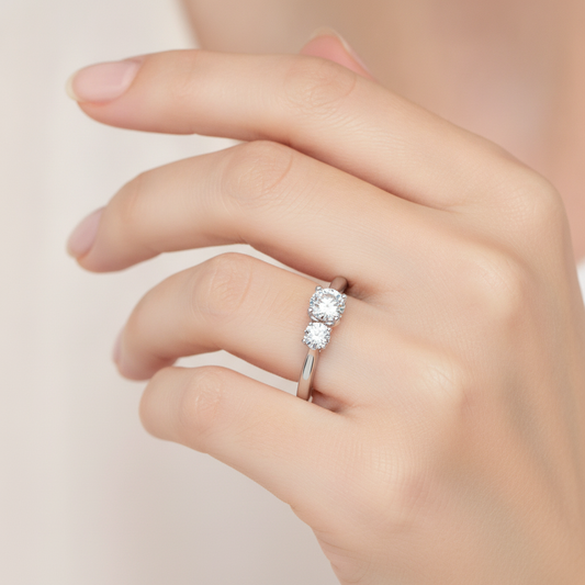 Trio Round Diamond Engagement Ring - Fourteen